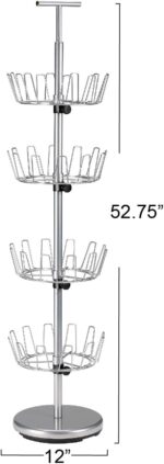 Household Essentials 4-Tier Revolving Shoe Tree, Heavy-Duty Steel with Stabilized Base, Holds 24 Pairs of Shoes, Great for Most Styles, Chromelike Finish - Image 3