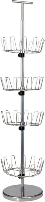 Household Essentials 4-Tier Revolving Shoe Tree, Heavy-Duty Steel with Stabilized Base, Holds 24 Pairs of Shoes, Great for Most Styles, Chromelike Finish - Image 5