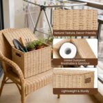 14 Inch Toilet Paper Storage Basket with Lid, 6-Roll Bathroom Organizer, Woven Paper Rope Basket for Narrow Spaces, Multi-Purpose Holder for Towels, Utensils, Picnic & Home Decor - Image 6