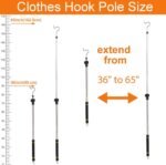 Heavy Duty Closet Hanger Reaching Pole,36" to 65" Clothes Hook Pole Telescoping Pole S Hooks for Plant Stainless Steel Pipe Sturdiness Lightweight Non-Slip Soft Sponge Handle Rod - Image 3