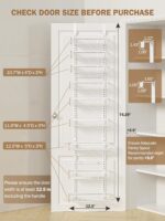 Delamu Narrow 9-Tier Over the Door Pantry Organizer, Adjustable Pantry Storage, Metal Hanging Spice Rack, Cabinet Door Organizer for Kitchen, Bathroom, Laundry Room, 12.5" White - Image 3