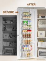 Delamu Narrow 9-Tier Over the Door Pantry Organizer, Adjustable Pantry Storage, Metal Hanging Spice Rack, Cabinet Door Organizer for Kitchen, Bathroom, Laundry Room, 12.5" White - Image 6