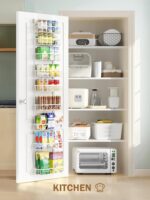 Delamu Narrow 9-Tier Over the Door Pantry Organizer, Adjustable Pantry Storage, Metal Hanging Spice Rack, Cabinet Door Organizer for Kitchen, Bathroom, Laundry Room, 12.5" White - Image 9
