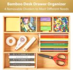 Umilife Large Bamboo Desk Drawer Organizer, Wood Junk Organizer Tray with Adjustable Dividers, Anti-Skip Storage Organization in Office Bathroom Drawer for Vanity, Makeup, 15" x 12" - Image 3