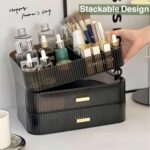 Makeup Organizer for Vanity, Large Desk Organizer with Stackable Drawer for Cosmetics, Skincare, Lipsticks, Palette, Nail Care, Ideal Storage for Dresser and Bathroom Countertop- Black - Image 4
