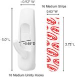 Utility Wall Hooks for Hanging Medium 16 Hooks, Damage Free Hanging Wall with Adhesive 20 Strips, Heavy Duty Adhesive Damage Free for Key Holder, Coat, Door, Shower - Image 3