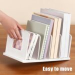 Adjustable Book Shelf Organizer 4 Section Vertical Plastic File Holder Book & Magazine Rack Folder Sorter Book Organizer for Office Home Closet & Handbag Storage (White) - Image 5