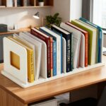 Adjustable Book Shelf Organizer 4 Section Vertical Plastic File Holder Book & Magazine Rack Folder Sorter Book Organizer for Office Home Closet & Handbag Storage (White) - Image 7