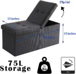 CUYOCA Storage Ottoman Bench Foldable Seat Footrest Shoe Bench End of Bed Storage with Flipping Lid, 75L Storage Space, 30 inches Linen Fabric Brown - Image 4