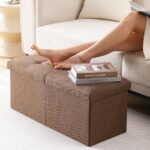 CUYOCA Storage Ottoman Bench Foldable Seat Footrest Shoe Bench End of Bed Storage with Flipping Lid, 75L Storage Space, 30 inches Linen Fabric Brown - Image 5