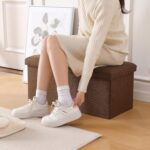 CUYOCA Storage Ottoman Bench Foldable Seat Footrest Shoe Bench End of Bed Storage with Flipping Lid, 75L Storage Space, 30 inches Linen Fabric Brown - Image 6