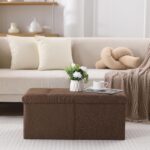 CUYOCA Storage Ottoman Bench Foldable Seat Footrest Shoe Bench End of Bed Storage with Flipping Lid, 75L Storage Space, 30 inches Linen Fabric Brown - Image 8