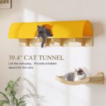 Cat Wall Shelves, 13-in-1 Solid Wood Wall-Mounted Cats Furniture Set with Scratching Post, Cat Climbing Wall Systems with 40''L Tunnel, Steps, Condos, House, Ladder, Cats Shelf Furniture - Image 4