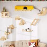 Cat Wall Shelves, 13-in-1 Solid Wood Wall-Mounted Cats Furniture Set with Scratching Post, Cat Climbing Wall Systems with 40''L Tunnel, Steps, Condos, House, Ladder, Cats Shelf Furniture - Image 7