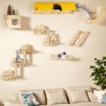 Cat Wall Shelves, 13-in-1 Solid Wood Wall-Mounted Cats Furniture Set with Scratching Post, Cat Climbing Wall Systems with 40''L Tunnel, Steps, Condos, House, Ladder, Cats Shelf Furniture - Image 8