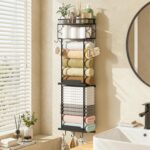 Towel Racks for Bathroom 39.9 Inch Wall Mounted Towel Rack with Shelf, Bathroom Towel Storage Holds 6 Large Rolled Towels, Metal Wall Towel Rack, Black - Image 3