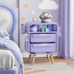 Kids Nightstand,Girls Bedside Table,Night Side Table,Kids Night Stand,End Tables Bedroom,Purple Cute Nightstand with Storage Drawer for Girls - Image 3