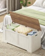 39.4" Storage Chest, Storage Bench Trunk with 2 Hinge, Wooden Box, Lift-Top Chest Organizer, Shoe Bench for Entryway, Bedroom, Living Room, White and Brown SB01014B - Image 3