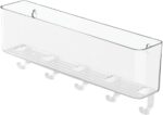mDesign Plastic Wall Mount Mail and Key Holder with 5 Hooks, Hanger Rack Shelf for Home Entryway, Mudroom, Kitchen, Hold Letters, Cards, Magazines, Coats, Umbrellas, Ligne Collection - Clear - Image 4