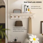 Coat Rack Wall Mount with Shelf, Wall Hooks with Storage,Towel Racks for Bathroom, 20inch Shelf with Hooks for Entryway,Living Room,Bedroom, Modern Design (Milk white/7Hooks) - Image 3