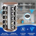 360° Rotating Spice Rack with 16 Glass Jars – Stainless Steel Countertop Seasoning Organizer with Airtight Lids, Labels, Funnel & Gift Box – Kitchen Storage for Herbs & Spices - Image 3