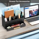 Black Wood Desk Organizer and Accessories with Drawer, Bill Mail Organizer and File Mail Holder for Office Supplies, Modern Desk Accessories & Workspace Organizers for Desk Organization - Image 4