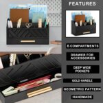 Black Wood Desk Organizer and Accessories with Drawer, Bill Mail Organizer and File Mail Holder for Office Supplies, Modern Desk Accessories & Workspace Organizers for Desk Organization - Image 5