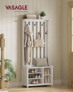 VASAGLE Hall Tree with Bench and Shoe Storage, Coat Rack with Shoe Bench, 7 Double Hooks for Jackets, Hats, Entryway, Bedroom, Living Room, 13.8 x 31.9 x 70.9 Inches, Rustic White UHSR414W01 - Image 3