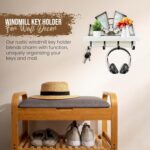 Windmill Key Holder Wall Mount, Decorative Wall Mounted Key and Mail Rack with Shelf, Farmhouse Wall Decor, 4 Rustic Hooks for Coats & Keys, White Western Key Holder. - Image 4