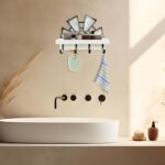 Windmill Key Holder Wall Mount, Decorative Wall Mounted Key and Mail Rack with Shelf, Farmhouse Wall Decor, 4 Rustic Hooks for Coats & Keys, White Western Key Holder. - Image 6