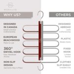 MORALVE Pants Hangers Space Saving - 2 Pack European Beechwood Scarf and Jean Hangers - Closet Organizer and Space Saver Pant Rack, Leggings Hanger, and Scarf Holder with 360° Swivel Hook - Image 5