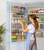 Over The Door Pantry Organizer, Wall Mount Spice Rack, Pantry Hanging Storage and Organization, 6 Adjustable Baskets Heavy-Duty Metal for Home & Kitchen, Back of Door Seasoning Rack - White - Image 6