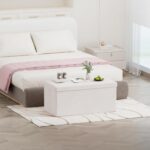 BRIAN & DANY Folding Storage Ottoman Bench, Ottoman with Storage, Foot Rest, Benches Seat for Bedroom, Living Room, Entryway, Long Shoes Bench, 15.7" x 31.5" x 15.7" White - Image 3