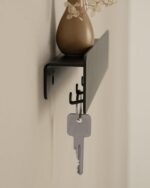 Kazai. Key Holder for Wall 'Kian' | Minimalist Key Rack Design from Berlin | Modern Metal Wall Key Hooks with Shelf | Mail and Key Holder for Entryway | Black - Image 4