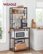 VASAGLE Coffee Bar, 23.6 Inches Baker's Rack for Kitchen with Storage, 6-Tier Kitchen Shelves with 6 Hooks, Microwave Stand, Industrial, Rustic Brown and Ink Black UKKS024B01 - Image 3