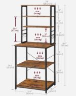 VASAGLE Coffee Bar, 23.6 Inches Baker's Rack for Kitchen with Storage, 6-Tier Kitchen Shelves with 6 Hooks, Microwave Stand, Industrial, Rustic Brown and Ink Black UKKS024B01 - Image 4