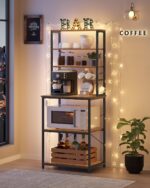 VASAGLE Coffee Bar, 23.6 Inches Baker's Rack for Kitchen with Storage, 6-Tier Kitchen Shelves with 6 Hooks, Microwave Stand, Industrial, Rustic Brown and Ink Black UKKS024B01 - Image 5
