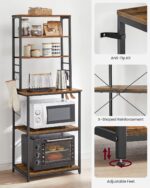VASAGLE Coffee Bar, 23.6 Inches Baker's Rack for Kitchen with Storage, 6-Tier Kitchen Shelves with 6 Hooks, Microwave Stand, Industrial, Rustic Brown and Ink Black UKKS024B01 - Image 9