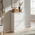 Haotian Shoe Cabinet Storage for Entryway, Slim Shoe Rack Freestanding, Narrow Shoe Organizer 2 Flip-Drawers for Front Door Entrance Hallway, White, FSR137-W - Image 4