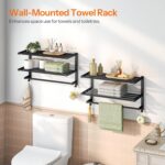 HOOBRO 23.8" Towel Rack for Bathroom, 3 Tier Towel Shelf with Tower Bars, Bathroom Storage Organizer for Towels and Toiletries, Towel Holder Wall Mounted with 2 Hooks, Black BK08LB01 - Image 3