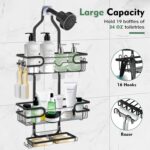 Shower Caddy Hanging, Over Head Shower Caddy Shower Storage Rack Basket with Hooks for Razor and Sponge Rustproof, No Drilling, Accessories for Bathroom and Kitchen, Black2 - Image 3