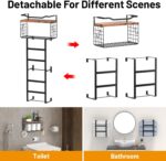 Towel Racks for Bathroom, 34IN Towel Rack Wall Mounted with 2 Pack Towel Shelf and a Wire Basket, Rolled Towel Holder Shelf Bathroom Storage and Organizer, Sturdy Metal & Wood, Black - Image 3