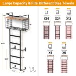 Towel Racks for Bathroom, 34IN Towel Rack Wall Mounted with 2 Pack Towel Shelf and a Wire Basket, Rolled Towel Holder Shelf Bathroom Storage and Organizer, Sturdy Metal & Wood, Black - Image 4