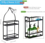 Meangood Shower Caddy, 10.4" x 4.5" x 22.04" Hanging Shower Caddy Organizer Over Shower Head Big Capacity for Shampoo, Conditioner with Hooks for Razor/Sponge, Matte Black - Image 3