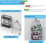 Meangood Shower Caddy, 10.4" x 4.5" x 22.04" Hanging Shower Caddy Organizer Over Shower Head Big Capacity for Shampoo, Conditioner with Hooks for Razor/Sponge, Matte Black - Image 4