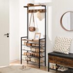 HOOBRO Hall Tree with Bench, Coat Rack with Shoe Storage, Shoe and Coat Rack, 5-Tier Entryway Shoe Storage, 5 Hooks, for 12-16 Pairs, Industrial, Hallway, Foyer, Mudroom, Rustic Brown BF74MT01 - Image 3