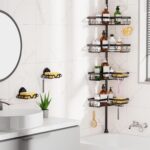KEGII Shower Caddy Corner Tension Pole with 2 Suction Cup Soap Dishes, Rustproof 4-Tier Adjustable Bathroom Organizer, No-Drill Shower Storage Rack for, Fits 25–114.2 Inch, Black - Image 3