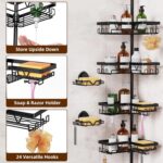 KEGII Shower Caddy Corner Tension Pole with 2 Suction Cup Soap Dishes, Rustproof 4-Tier Adjustable Bathroom Organizer, No-Drill Shower Storage Rack for, Fits 25–114.2 Inch, Black - Image 5