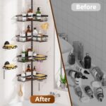 KEGII Shower Caddy Corner Tension Pole with 2 Suction Cup Soap Dishes, Rustproof 4-Tier Adjustable Bathroom Organizer, No-Drill Shower Storage Rack for, Fits 25–114.2 Inch, Black - Image 8