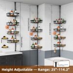 KEGII Shower Caddy Corner Tension Pole with 2 Suction Cup Soap Dishes, Rustproof 4-Tier Adjustable Bathroom Organizer, No-Drill Shower Storage Rack for, Fits 25–114.2 Inch, Black - Image 9